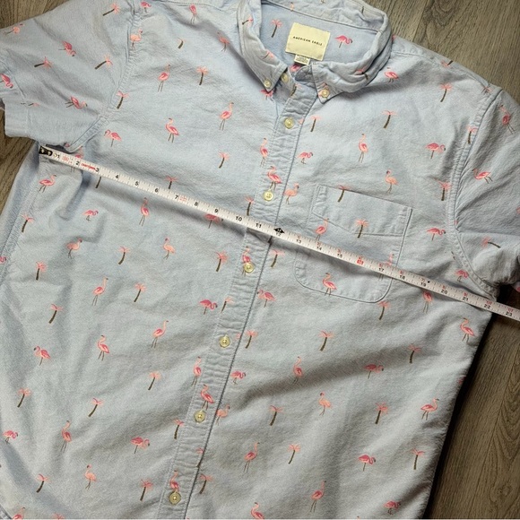 American Eagle Outfitters Shirt Mens XL Blue Flamingo Palm Tree Print Button Up - Picture 7 of 9
